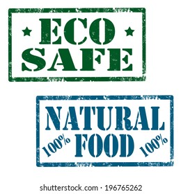 Set of grunge rubber stamps with text Eco Safe and Natural Food,vector illustration