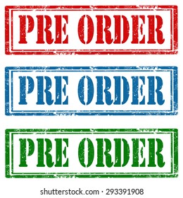 Set of grunge rubber stamps with text Pre Order,vector illustration
