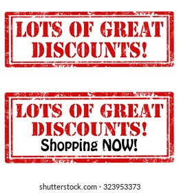 Set of grunge rubber stamps with text Lots Of Great Discounts,vector illustration