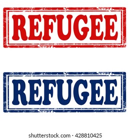 Set of grunge rubber stamps with text Refugee,vector illustration