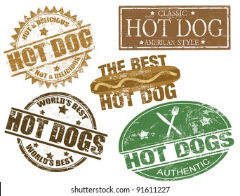 Set of grunge rubber stamps  with  the text hot dogs written inside, vector illustration