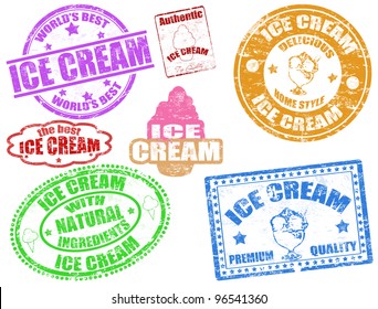 Set of grunge rubber stamps with the text ice cream written inside, vector illustration