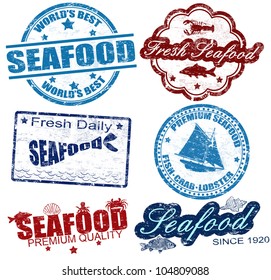 Set of grunge rubber stamps with the word seafood written inside, vector illustration