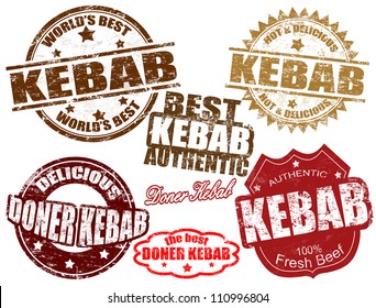 Set of grunge rubber stamps with the word kebab written inside, vector illustration