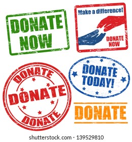 Set of grunge rubber stamps with the word donate written inside, vector illustration
