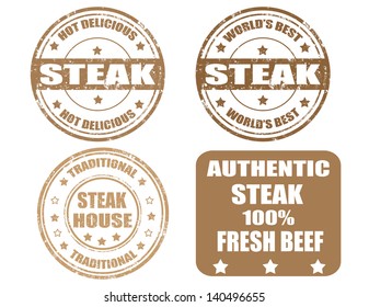 Set of grunge rubber stamps with the word steak written inside, vector illustration