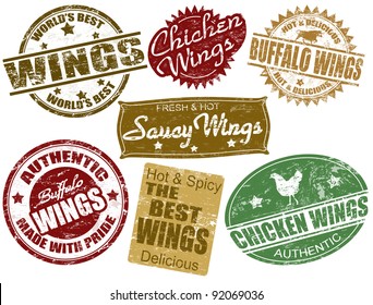 Set of grunge rubber stamps with the word wings written inside, vector illustration