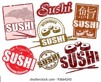 Set of grunge rubber stamps  with  the word sushi written inside, vector illustration