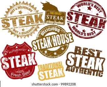 Set of grunge rubber stamps  with  the word steak written inside, vector illustration