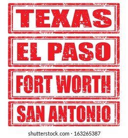 Set of grunge rubber stamps with words Texas,El Paso,Fort Worth and San Antonio,vector illustration