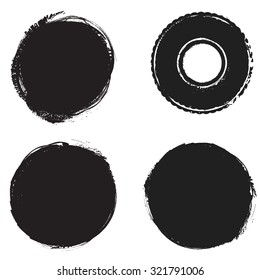 Set of Grunge Rubber Texture Stamp .Circle Rounded Brush Strokes . Vector Illustration .