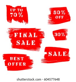 Set of grunge Sale banners with paint stains and promotion text. Vector background for discount offer or final clearance