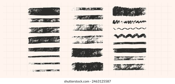 Set of grunge scribble charcoal brushes. Hand drawn black chalked elements. Doddle drawing smear. All brushes are editable strokes.