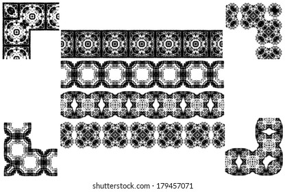 Set of grunge seamless line (borders). Pattern frames.