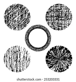 Set of grunge shapes. Hand drawn circles.Vector illustration.Grunge circle frames. Isolated elements for graphic design.Editable template.Black shapes on a white background.