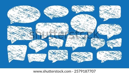 Set of Grunge speech bubbles. Blank grunge comic books speech bubbles. White Grunge speech bubbles on blue background.