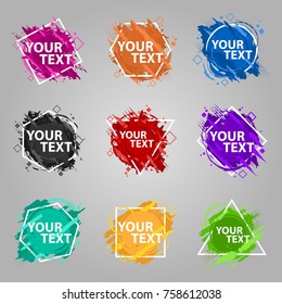 Set Grunge splash banner. Vector splatter labels with space for text. Vector frame for text. Element for design  flyers, business cards, gift cards, brochures, invitations and more