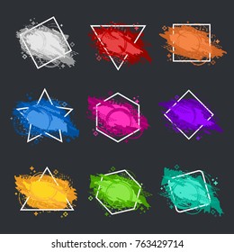 Set Grunge splash banner. Vector splatter labels with space for text. Vector frame for text. Element for design  flyers, business cards, gift cards, brochures, invitations and more.