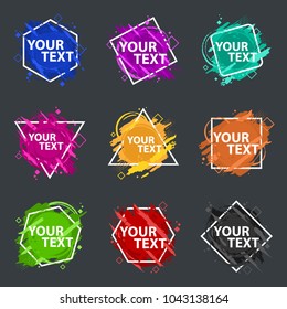 Set grunge splash banners. Vector splatter labels with space for text. Vector frame for text. Element for design flyers, business cards, gift cards, brochures, invitations and more. Paint splash set.