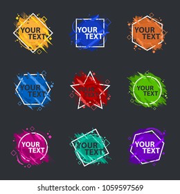 Set grunge splash banners. Vector splatter labels with space for text. Vector frame for text. Element for design flyers, business cards, gift cards, brochures, invitations and more. Sale banner set. 