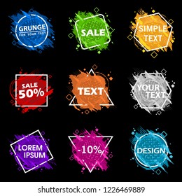 Set grunge splash banners. Vector splatter labels with space for text. Vector frame for text. Element for design  flyers, business cards, gift cards, brochures, invitations and more. Grunge splash set