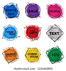 Set grunge splash banners. Vector splatter labels with space for text. Vector frame for text. Element for design  flyers, business cards, gift cards, brochures, invitations and more. Grunge splash set