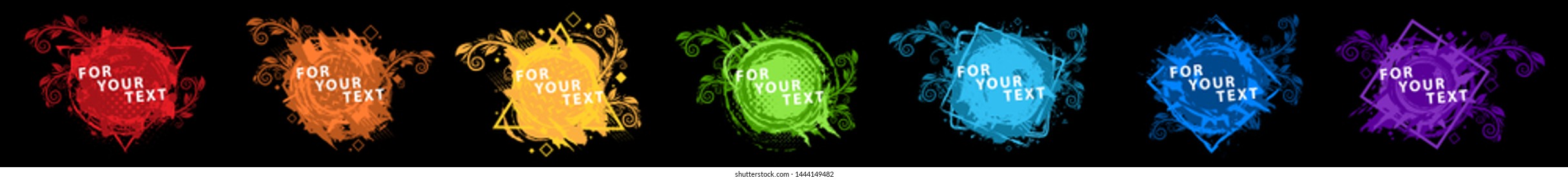 Set grunge splash banners. Vector splatter labels with space for text. Vector frame for text. Element for design  flyers, business cards, gift cards, brochures, invitations and more. Grunge splash set