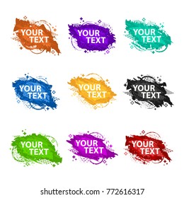 Set grunge splash banners. Vector splatter labels with space for text. Vector frame for text. Element for design  flyers, business cards, gift cards, brochures, invitations and more. Grunge splash set