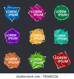 Set grunge splash banners. Vector splatter labels with space for text. Vector frame for text. Element for design  flyers, business cards, gift cards, brochures, invitations and more. Grunge splash set