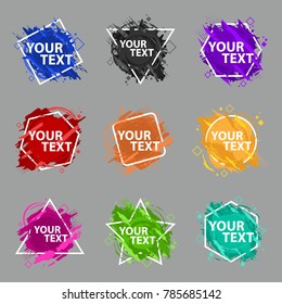 Set grunge splash banners. Vector splatter labels with space for text. Vector frame for text. Element for design  flyers, business cards, gift cards, brochures, invitations and more. Grunge splash set