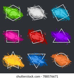 Set grunge splash banners. Vector splatter labels with space for text. Vector frame for text. Element for design  flyers, business cards, gift cards, brochures, invitations and more. Grunge splash set