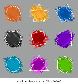 Set grunge splash banners. Vector splatter labels with space for text. Vector frame for text. Element for design  flyers, business cards, gift cards, brochures, invitations and more. Grunge splash set