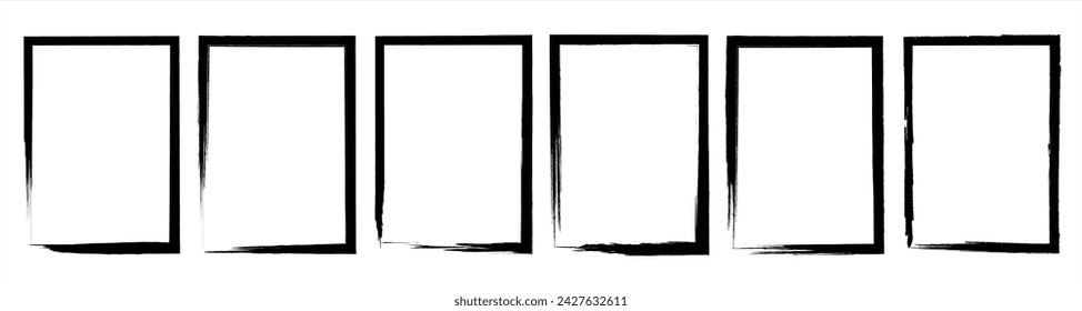 Set of grunge splash frame background. Grungy border collection isolated on transparent.