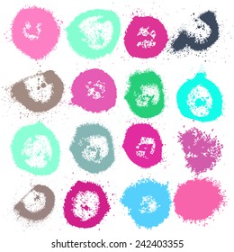 Set of grunge splashes and brushes. Textured, abstract background. Hand painted design elements.