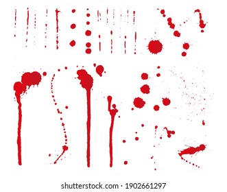 Set of grunge splatters. Collection of red splashes.