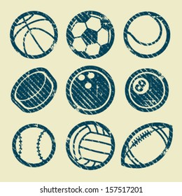 Set of grunge sport balls icons