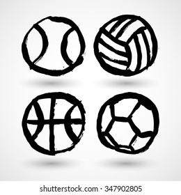 Set of grunge sport balls icons
