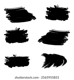 Set of grunge spots, strokes. Dry brush strokes vector art illustration on white background.
