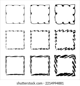 Set of grunge square. black square shape borders. Set of design elements. decorative design elements. Hand drawn brush strokes