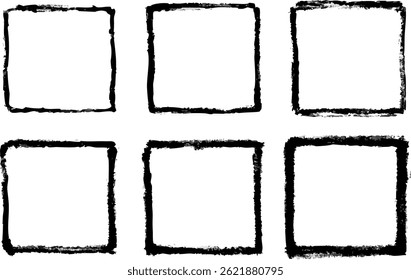 Set of Grunge square frames, Black hand drawn ink square boxes, Rough OR grunge Textured paint square frames, Empty ink square frames, Hand-painted empty squares vector