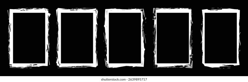 Set of grunge square frames. Brush stroke grunge frame. Frames in grunge style. Abstract rectangles with space for text. Monochrome elements. Grunge frame border texture on isolate background.