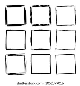 Set of grunge square frames. Collection of empy borders. Vector illustration.