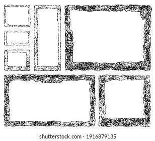 Set of grunge square frames. Empty border background. Hand draws black and white ink. Distress damaged edge vintage template. Brush stroke vector.