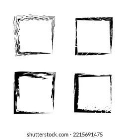 Set of grunge square frames. Trendy design with brush strokes. Isolated on white background. Vector.