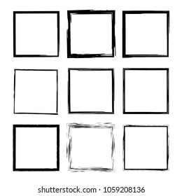 Set of grunge square frames. Vector illustration.