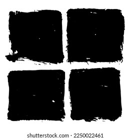 Set of grunge square template backgrounds. Vector black painted squares or rectangular shapes. Hand drawn brush strokes isolated on white. Dirty grunge design frames, borders or templates for text.