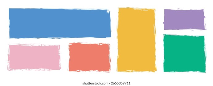 Conjunto de fundos de modelos quadrados grunge. Vetor Quadrados coloridos pintados ou formas retangulares. colorido monocromático mão desenhado planos de fundo formas quadradas.