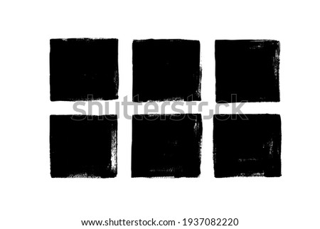 Set of grunge square template backgrounds. Vector black painted squares or rectangular shapes. Hand drawn brush strokes isolated on white. Dirty grunge design frames, borders or templates for text.