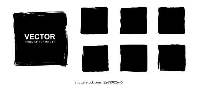 Set of grunge square templates. Black painted squares or rectangular shapes. Grunge squares or rectangular frames collection. Vector illustration