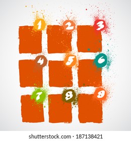 Set of grunge squares with numbers. Vector illustration.